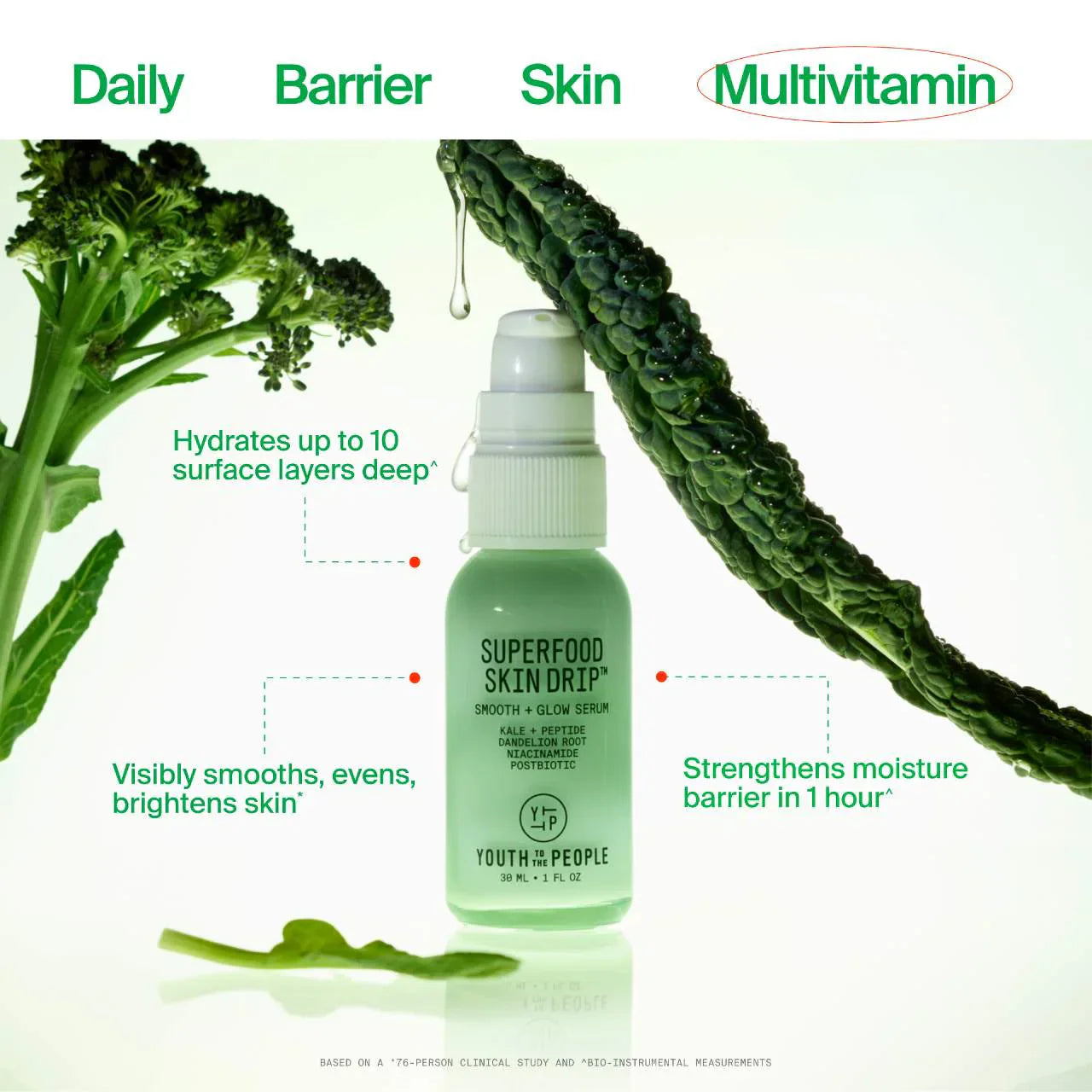 Superfood Skin Drip Smooth + Glow Barrier Serum with Peptides + Niacinamide