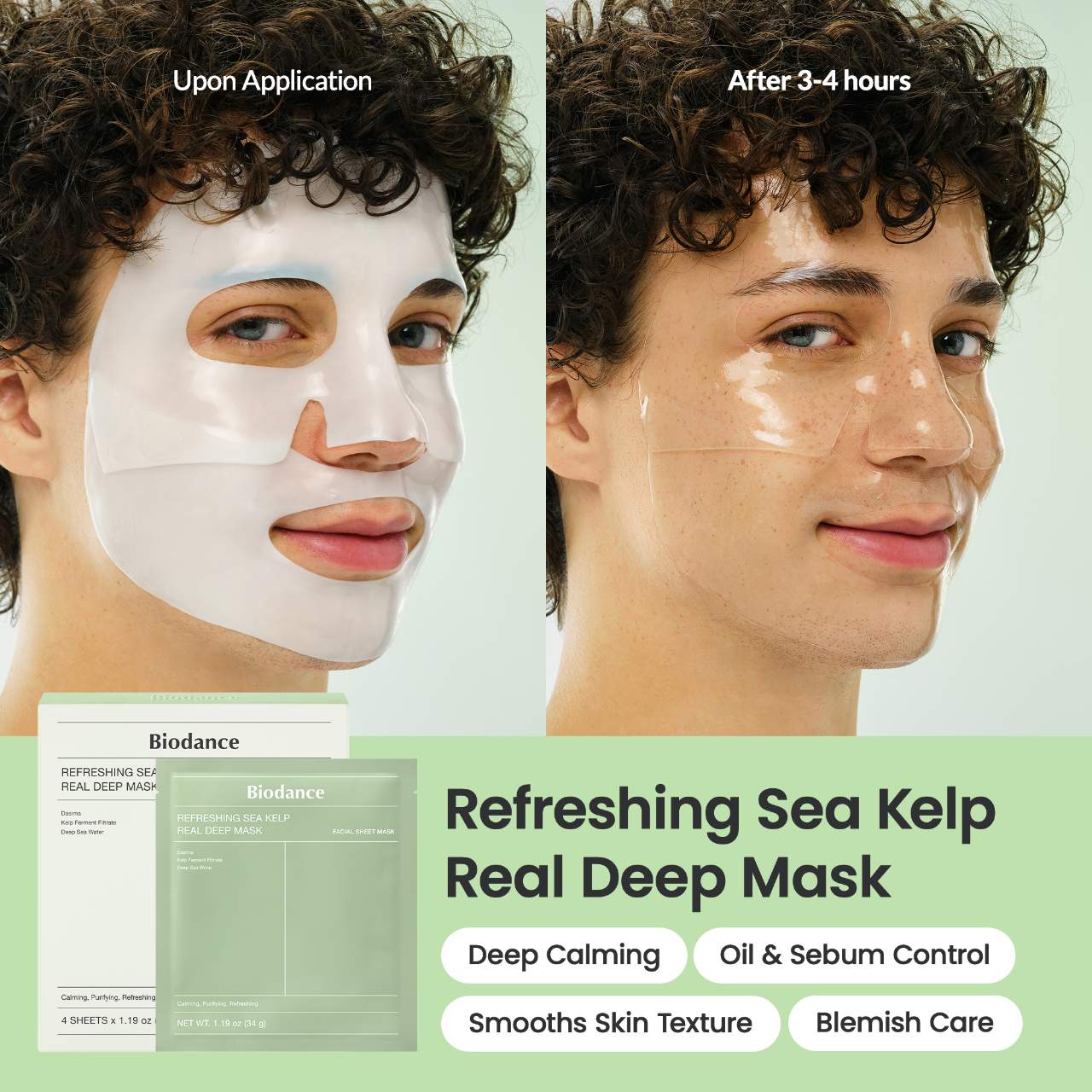 Refreshing Sea Kelp Real Deep Mask - 4 pack for Calming & Sebum Control