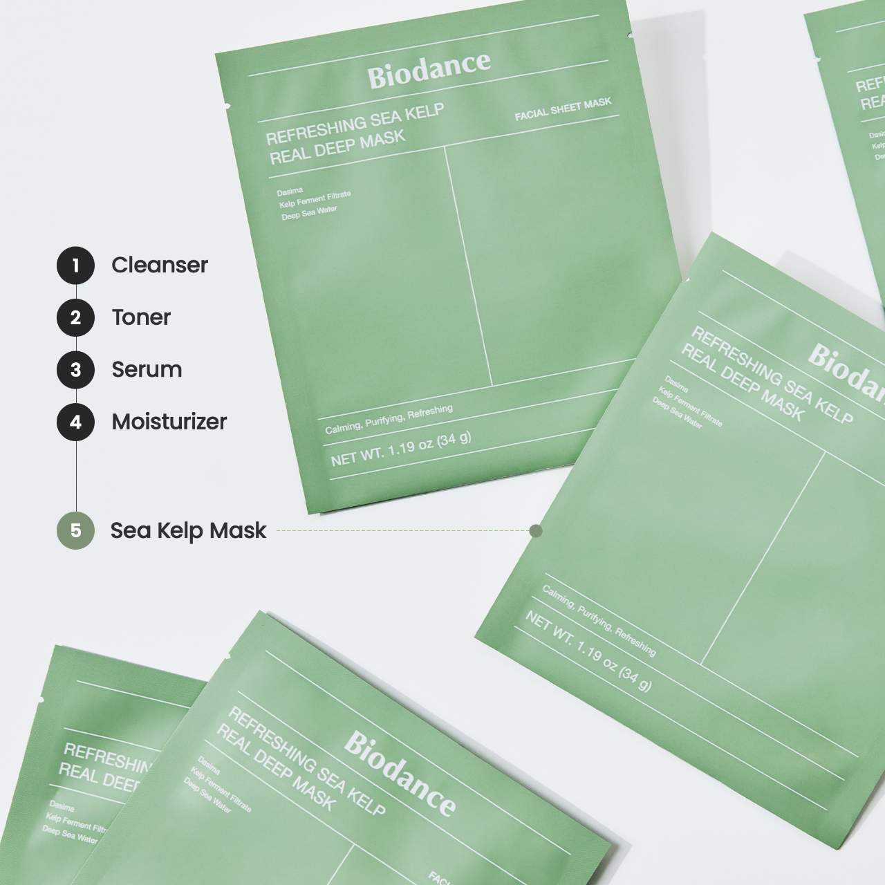 Refreshing Sea Kelp Real Deep Mask - 4 pack for Calming & Sebum Control