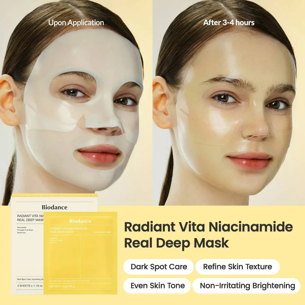 Radiant Vita Niacinamide Real Deep Mask – 4 Pack for Brightening Dull Skin & Dark Spot Care