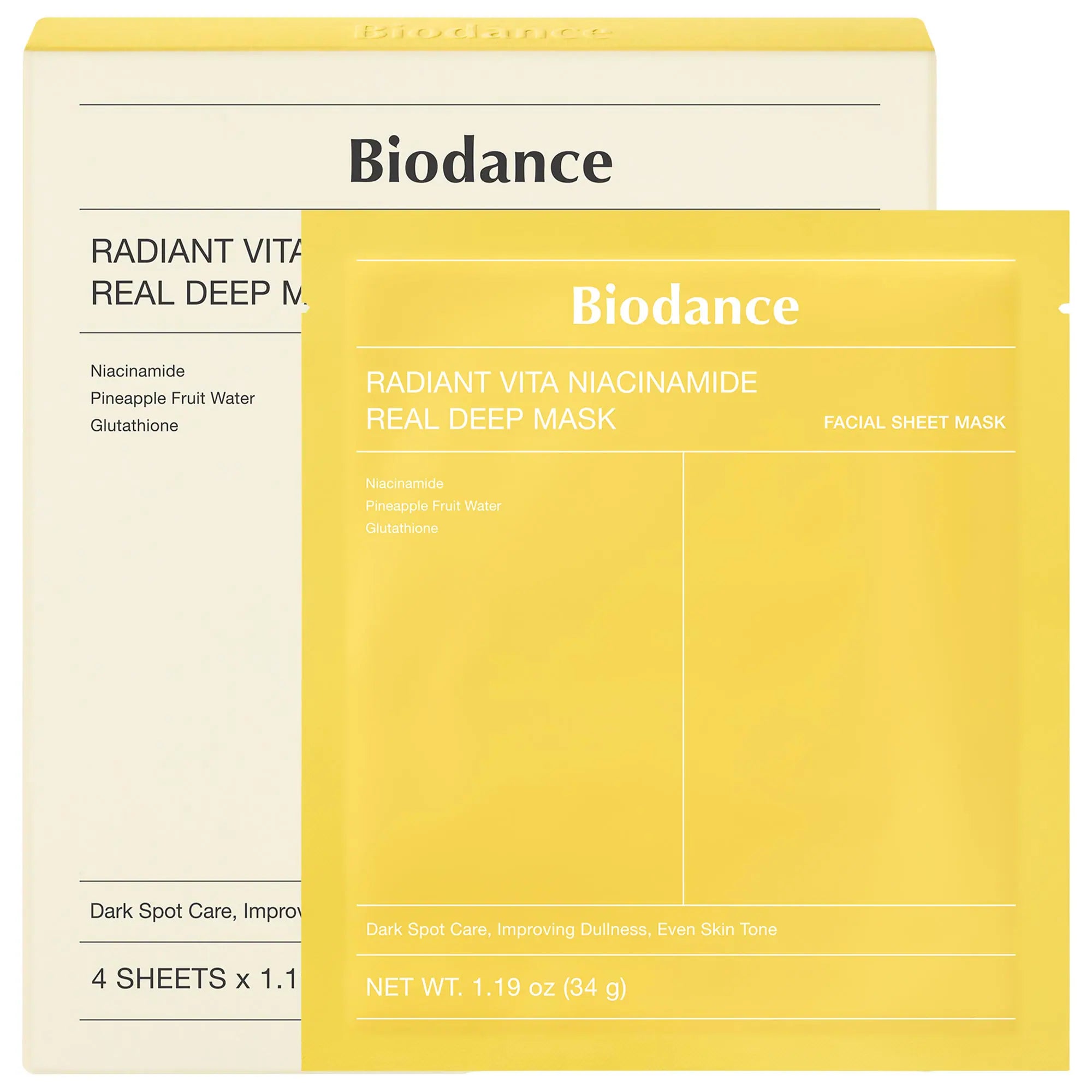 Radiant Vita Niacinamide Real Deep Mask – 4 Pack for Brightening Dull Skin & Dark Spot Care