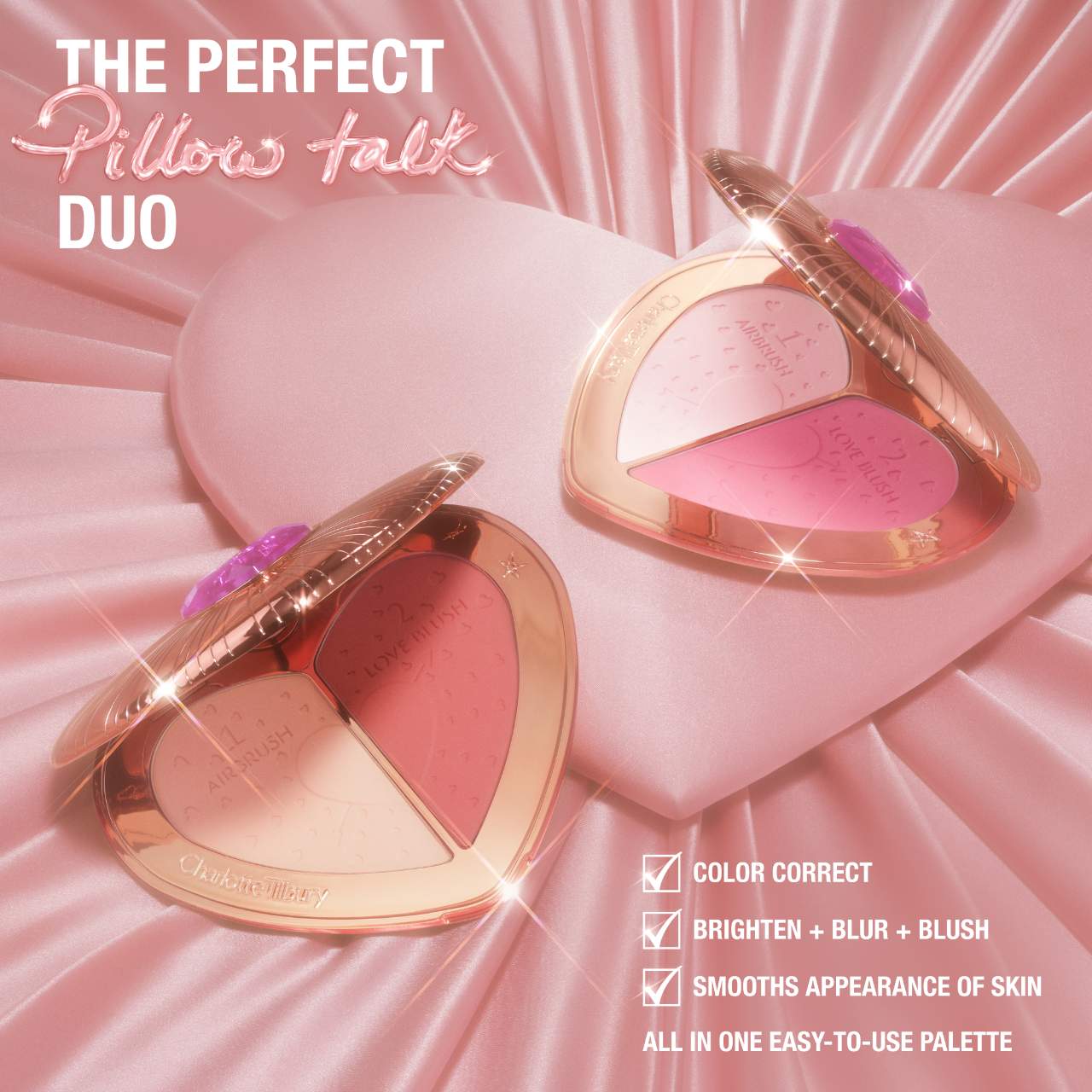 Pillow Talk Beauty Soulmates Airbrush Flawless Finish Brightening and Blush Powder Palette